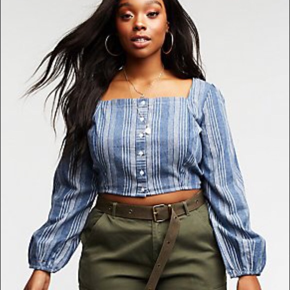 NWT Charlotte Russe denim cropped, striped shirt